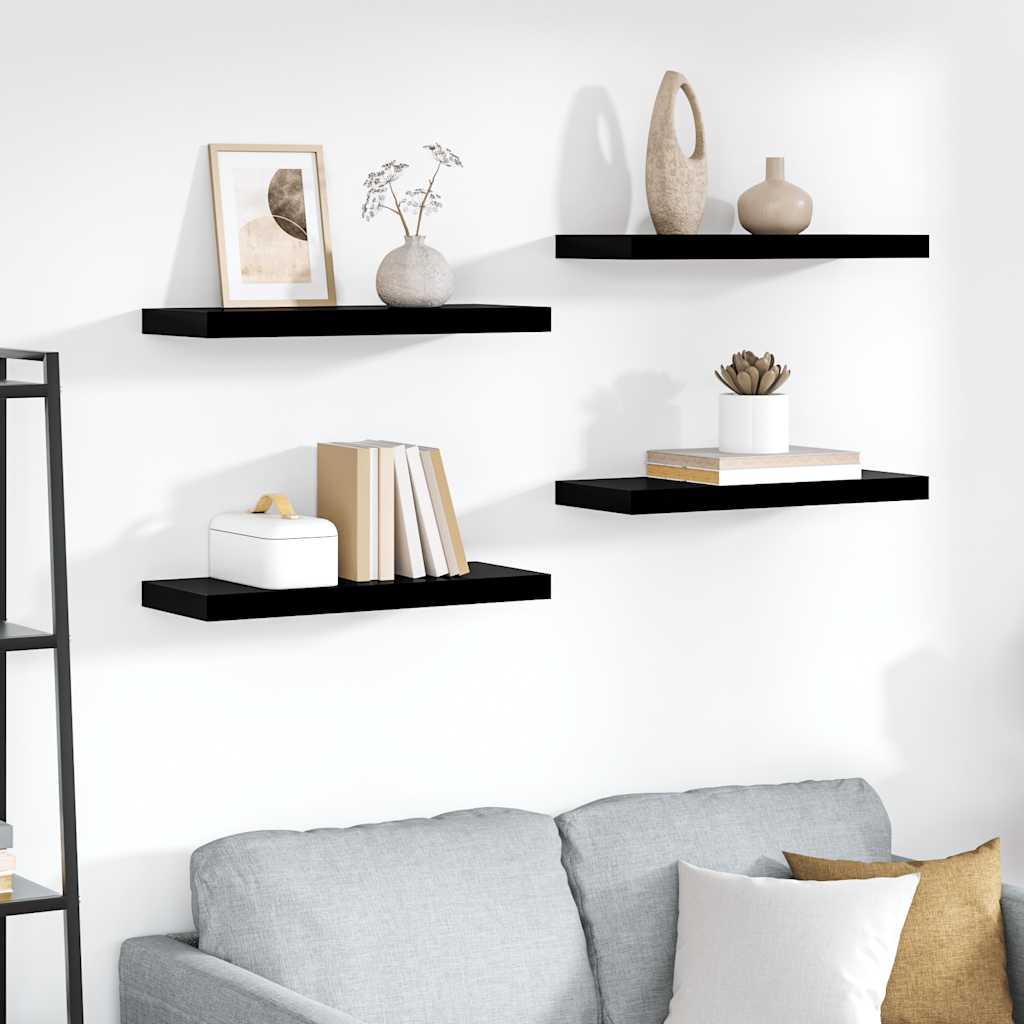 Scaffali a Parete 4 pz Nero Lucido 60x23,5x3,8 cm in MDF | homemem39