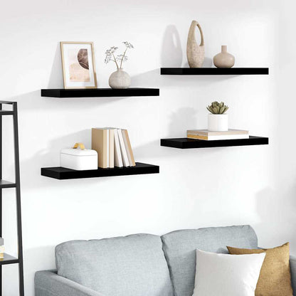 Scaffali a Parete 4 pz Nero Lucido 60x23,5x3,8 cm in MDF