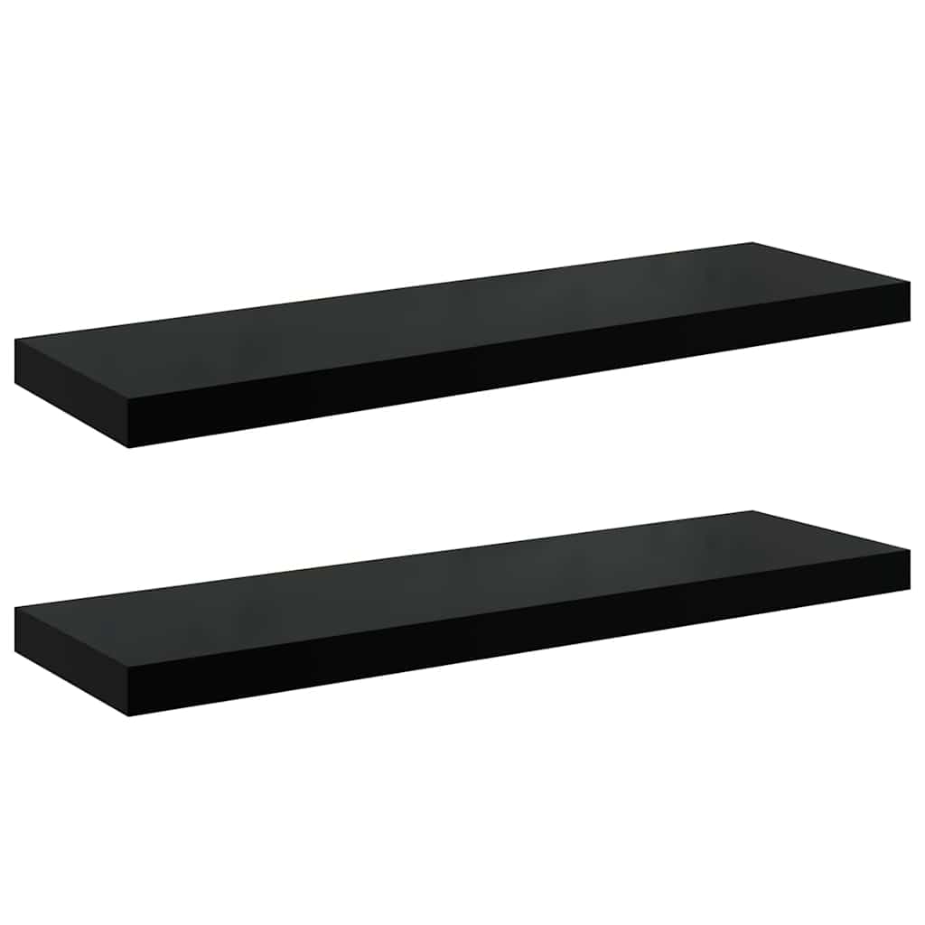 Scaffali a Parete 2 pz Nero Lucido 80x23,5x3,8 cm in MDF