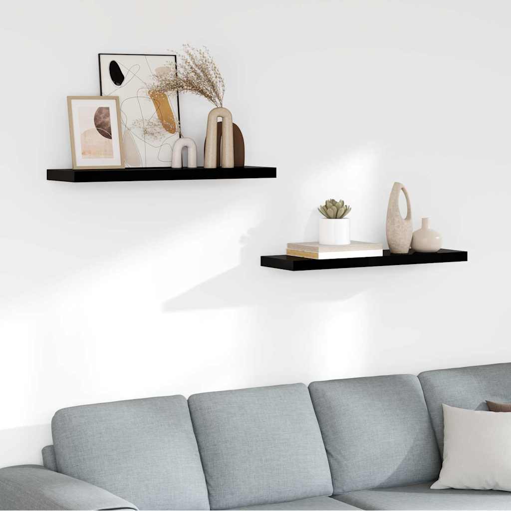 Scaffali a Parete 2 pz Nero Lucido 80x23,5x3,8 cm in MDF