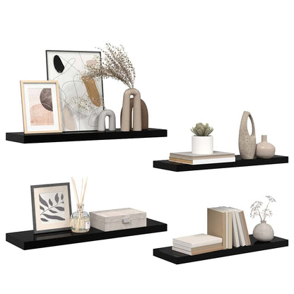 Scaffali a Parete 4 pz Nero Lucido 80x23,5x3,8 cm in MDF | homemem39