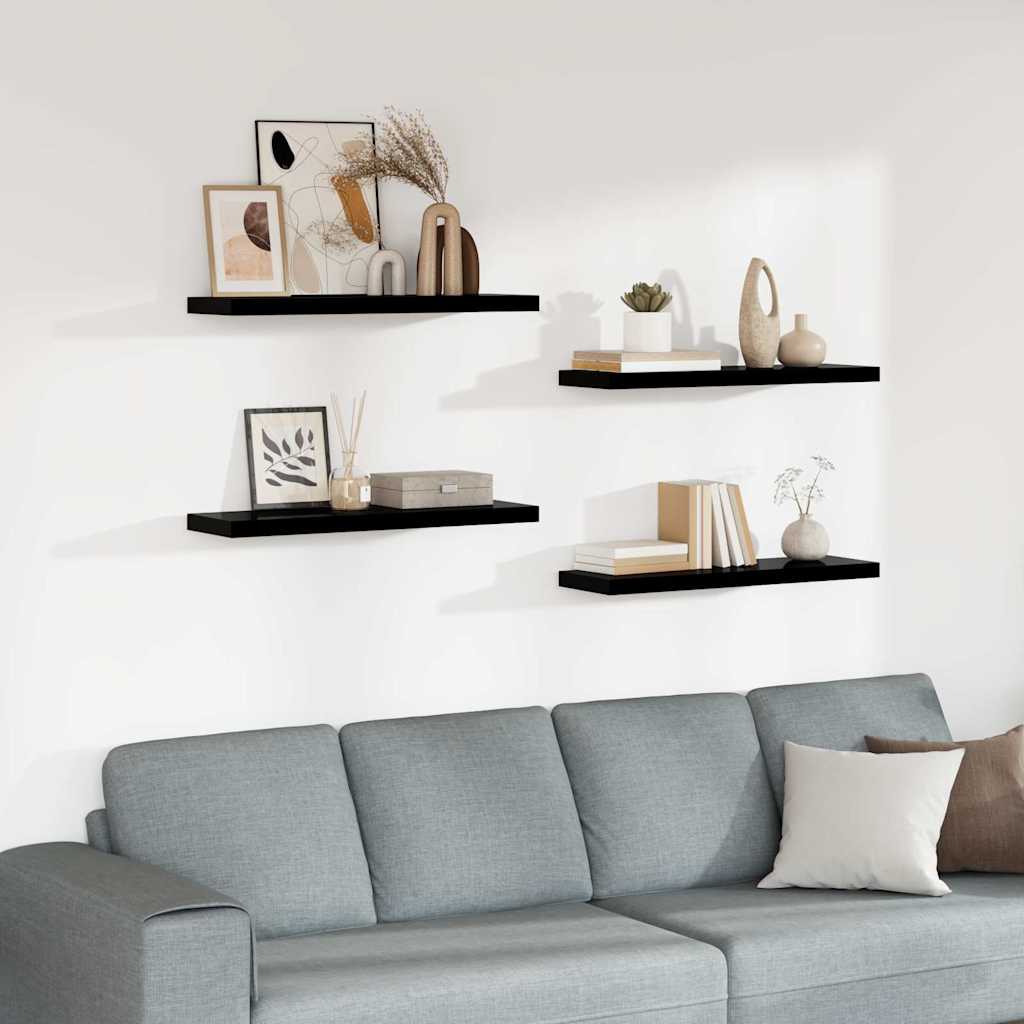 Scaffali a Parete 4 pz Nero Lucido 80x23,5x3,8 cm in MDF | homemem39