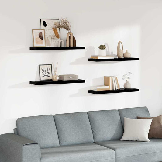 Scaffali a Parete 4 pz Nero Lucido 80x23,5x3,8 cm in MDF | homemem39