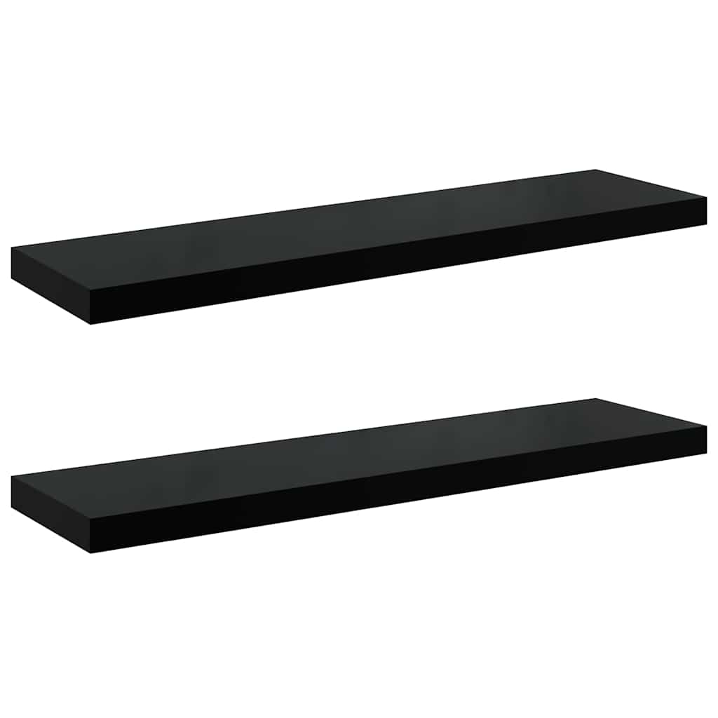 Scaffali a Parete 2 pz Nero Lucido 90x23,5x3,8 cm in MDF