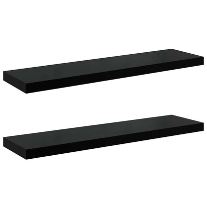 Scaffali a Parete 2 pz Nero Lucido 90x23,5x3,8 cm in MDF