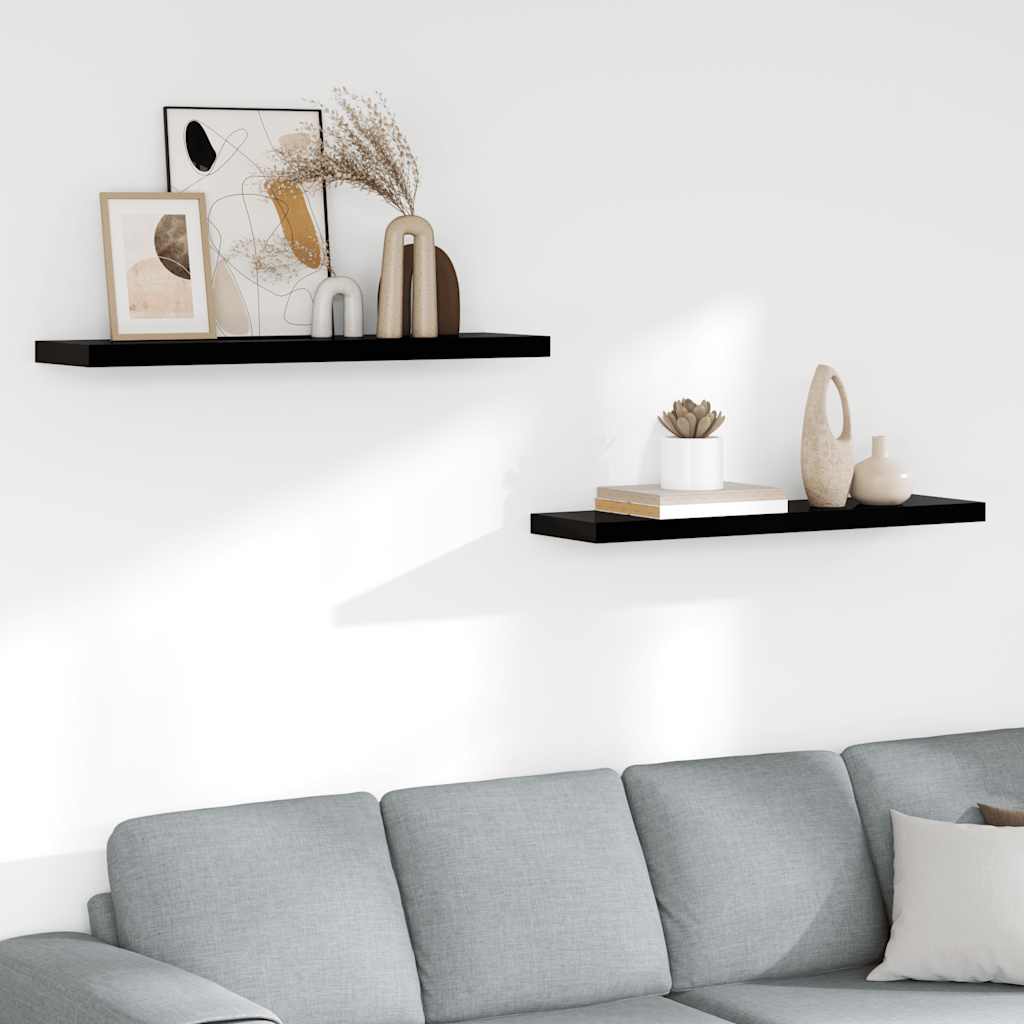 Scaffali a Parete 2 pz Nero Lucido 90x23,5x3,8 cm in MDF | homemem39