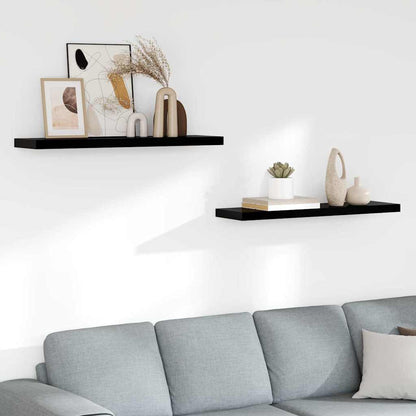 Scaffali a Parete 2 pz Nero Lucido 90x23,5x3,8 cm in MDF