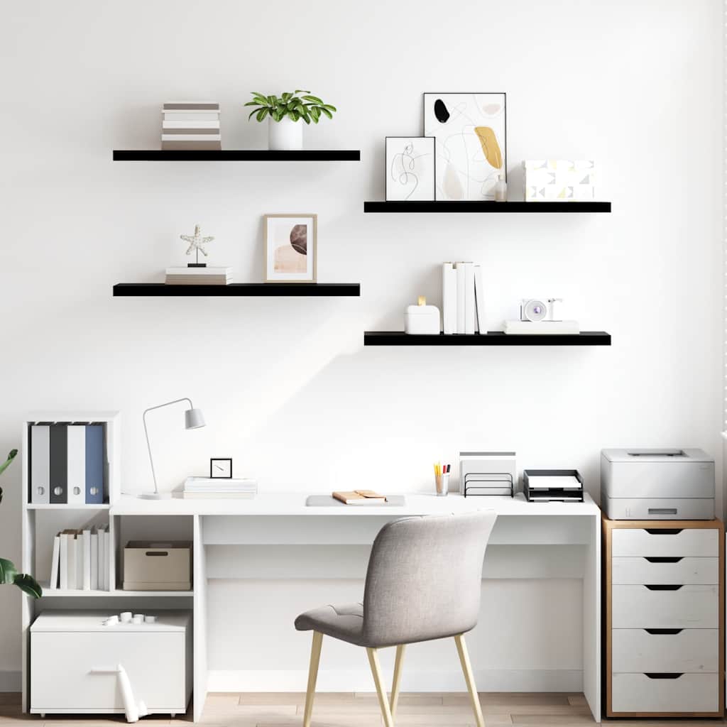 Scaffali a Parete 4 pz Nero Lucido 90x23,5x3,8 cm in MDF
