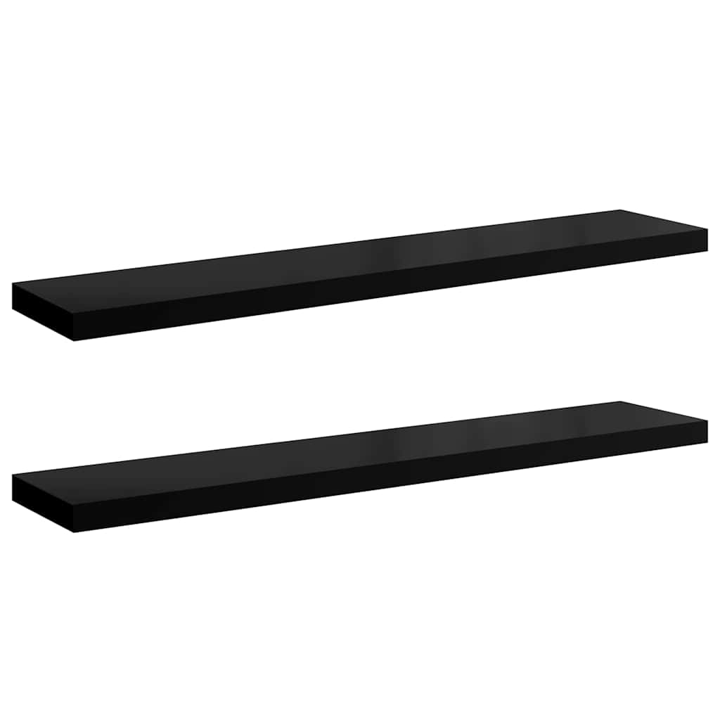 Scaffali a Parete 2 pz Nero Lucido 120x23,5x3,8 cm in MDF