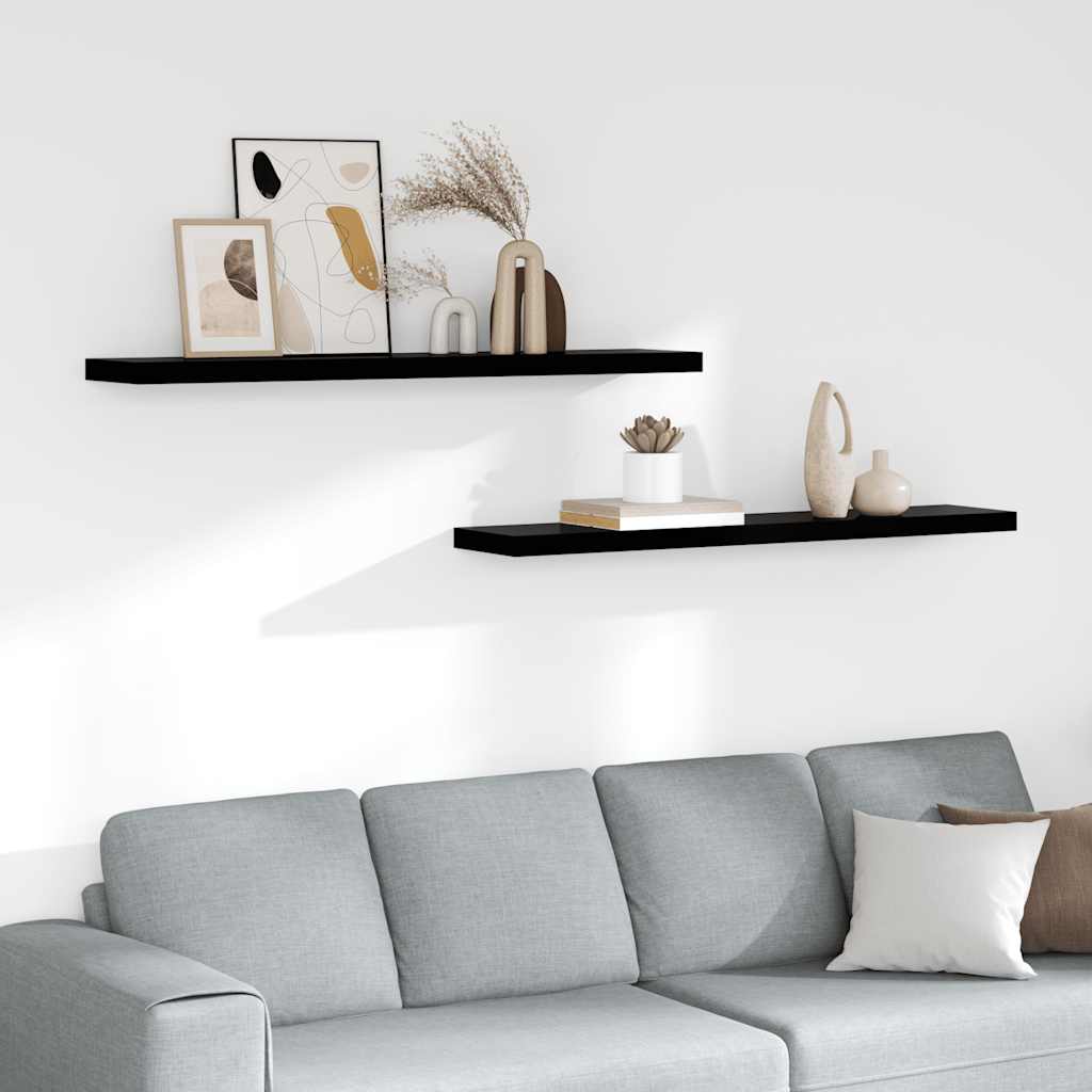 Scaffali a Parete 2 pz Nero Lucido 120x23,5x3,8 cm in MDF | homemem39