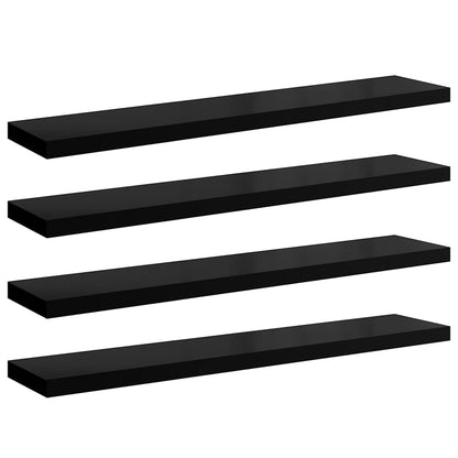 Scaffali a Parete 4 pz Nero Lucido 120x23,5x3,8 cm in MDF