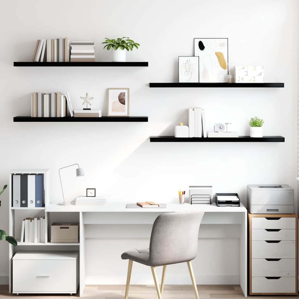 Scaffali a Parete 4 pz Nero Lucido 120x23,5x3,8 cm in MDF
