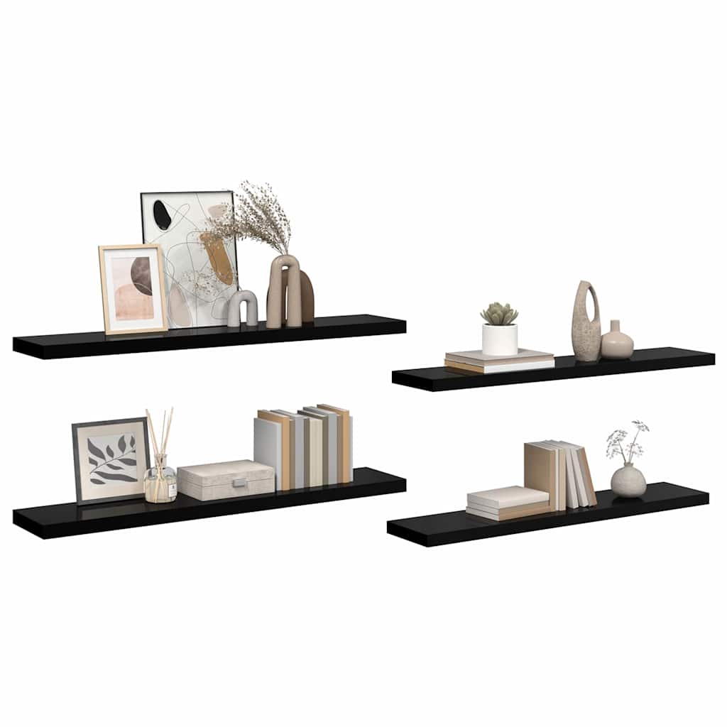 Scaffali a Parete 4 pz Nero Lucido 120x23,5x3,8 cm in MDF