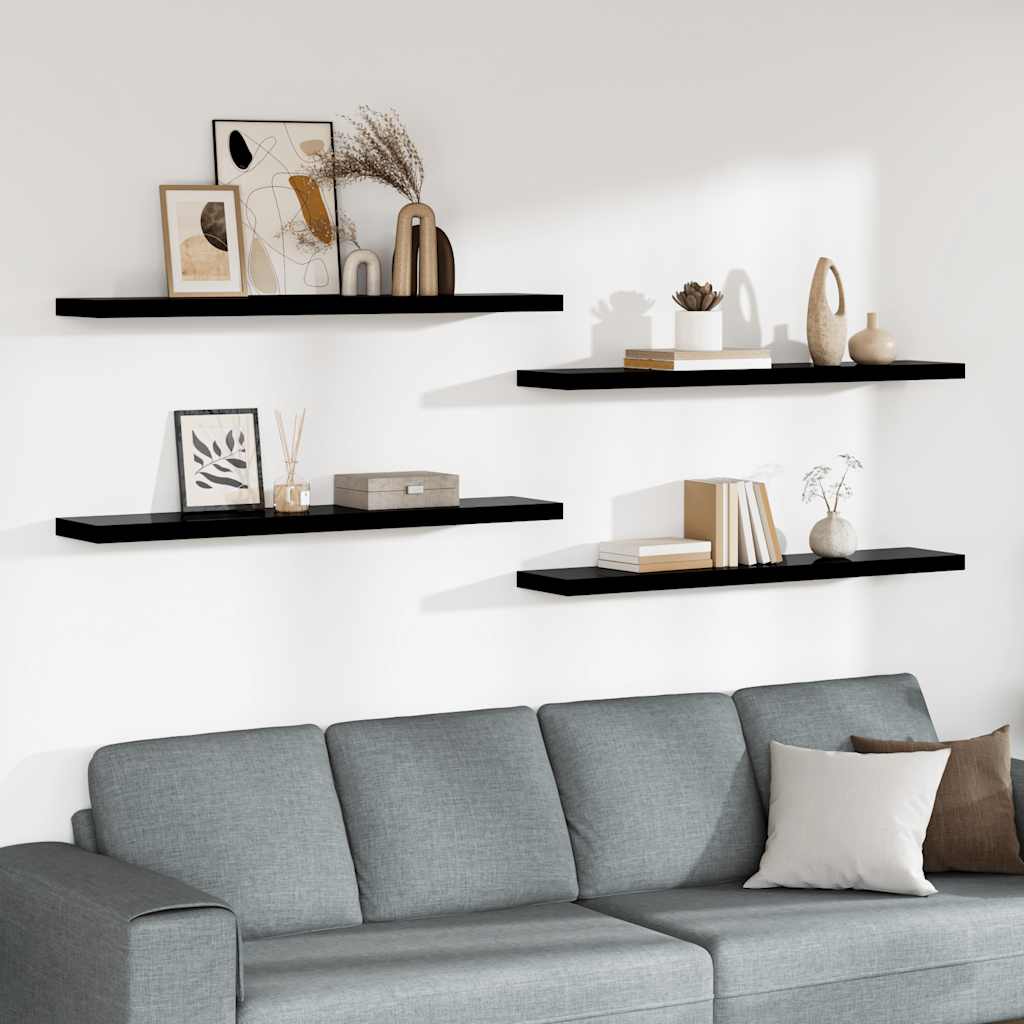 Scaffali a Parete 4 pz Nero Lucido 120x23,5x3,8 cm in MDF | homemem39