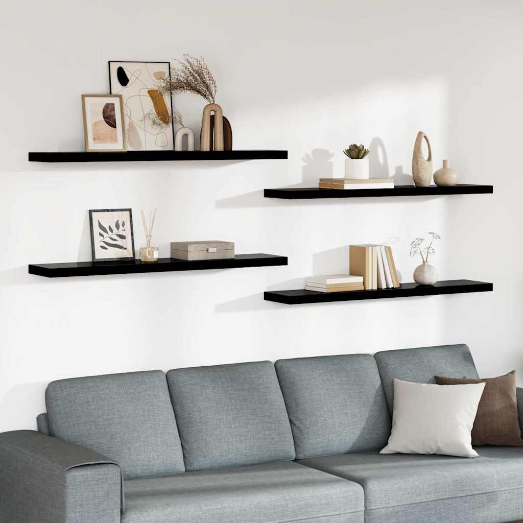 Scaffali a Parete 4 pz Nero Lucido 120x23,5x3,8 cm in MDF