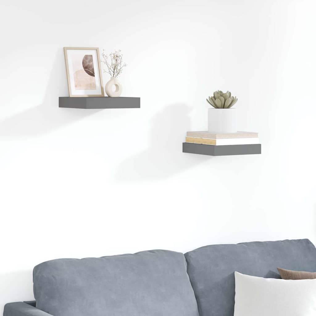 Scaffali a Parete 2 pz Grigio Lucido 23x23,5x3,8 cm in MDF
