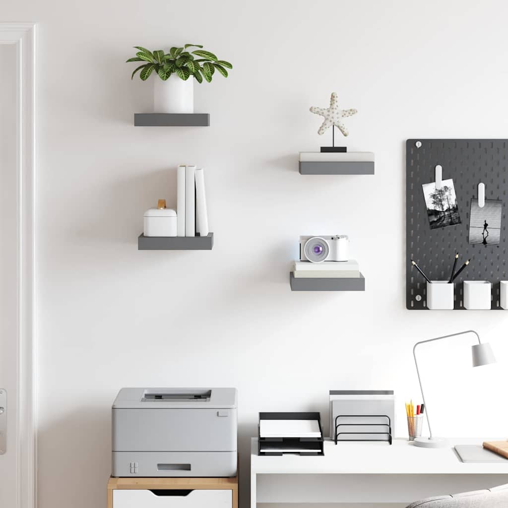 Scaffali a Parete 4 pz Grigio Lucido 23x23,5x3,8 cm in MDF