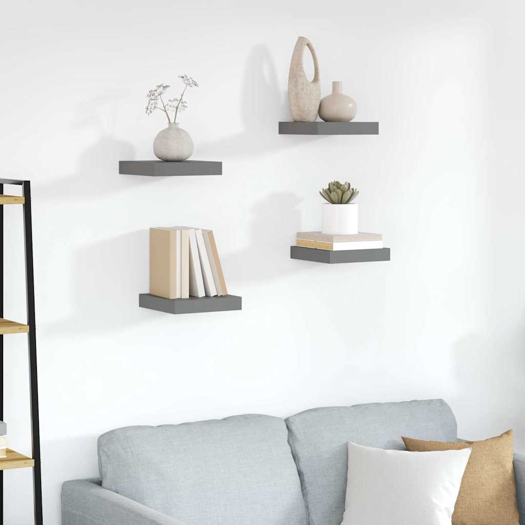 Scaffali a Parete 4 pz Grigio Lucido 23x23,5x3,8 cm in MDF