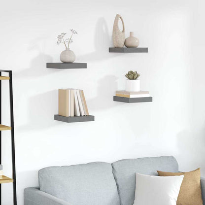 Scaffali a Parete 4 pz Grigio Lucido 23x23,5x3,8 cm in MDF