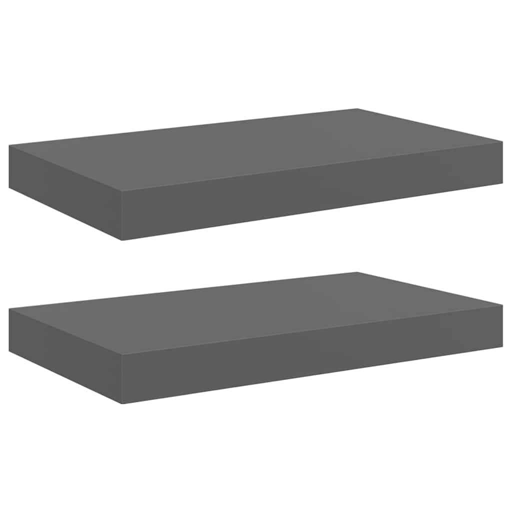 Scaffali a Parete 2 pz Grigio Lucido 40x23,5x3,8 cm in MDF