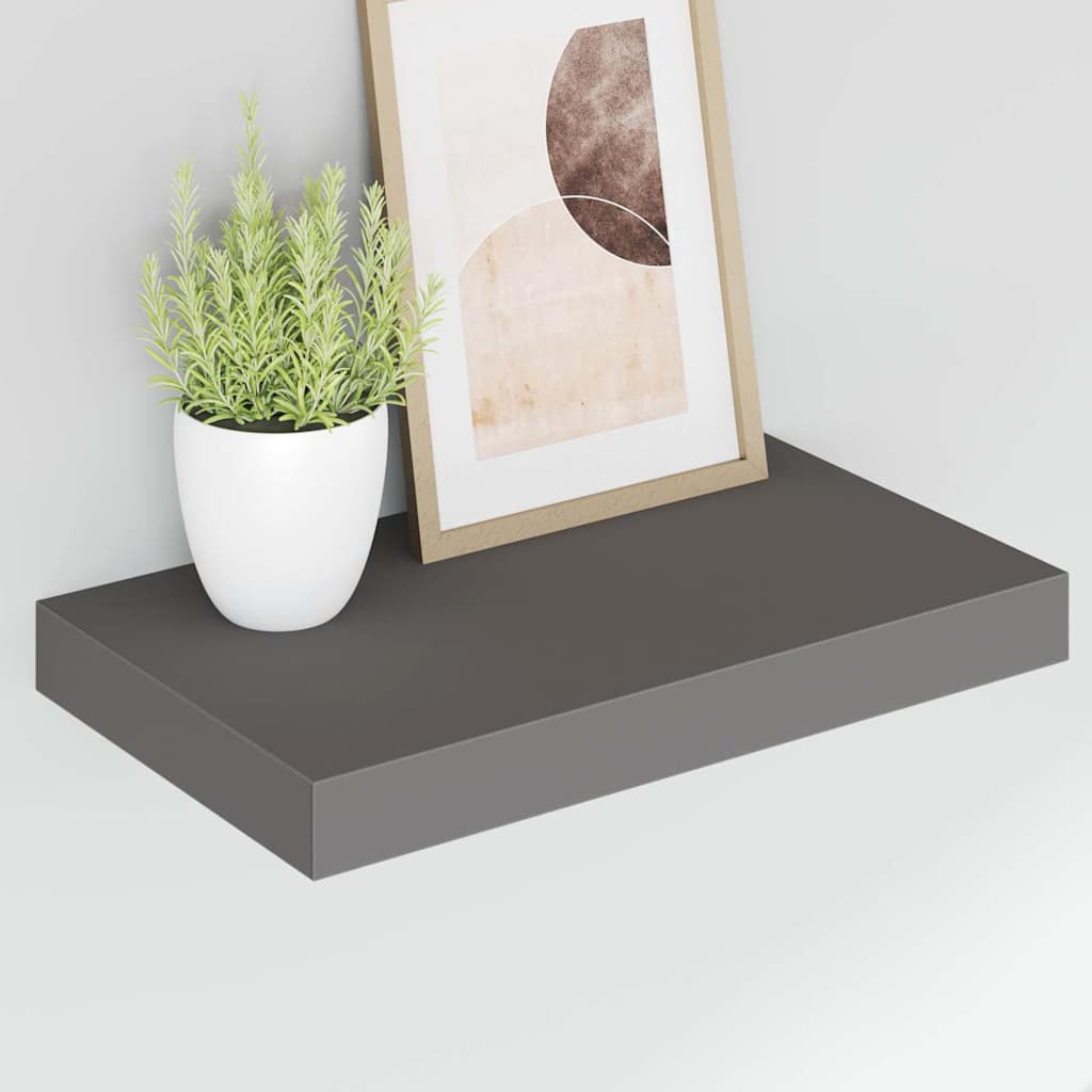 Scaffali a Parete 2 pz Grigio Lucido 40x23,5x3,8 cm in MDF