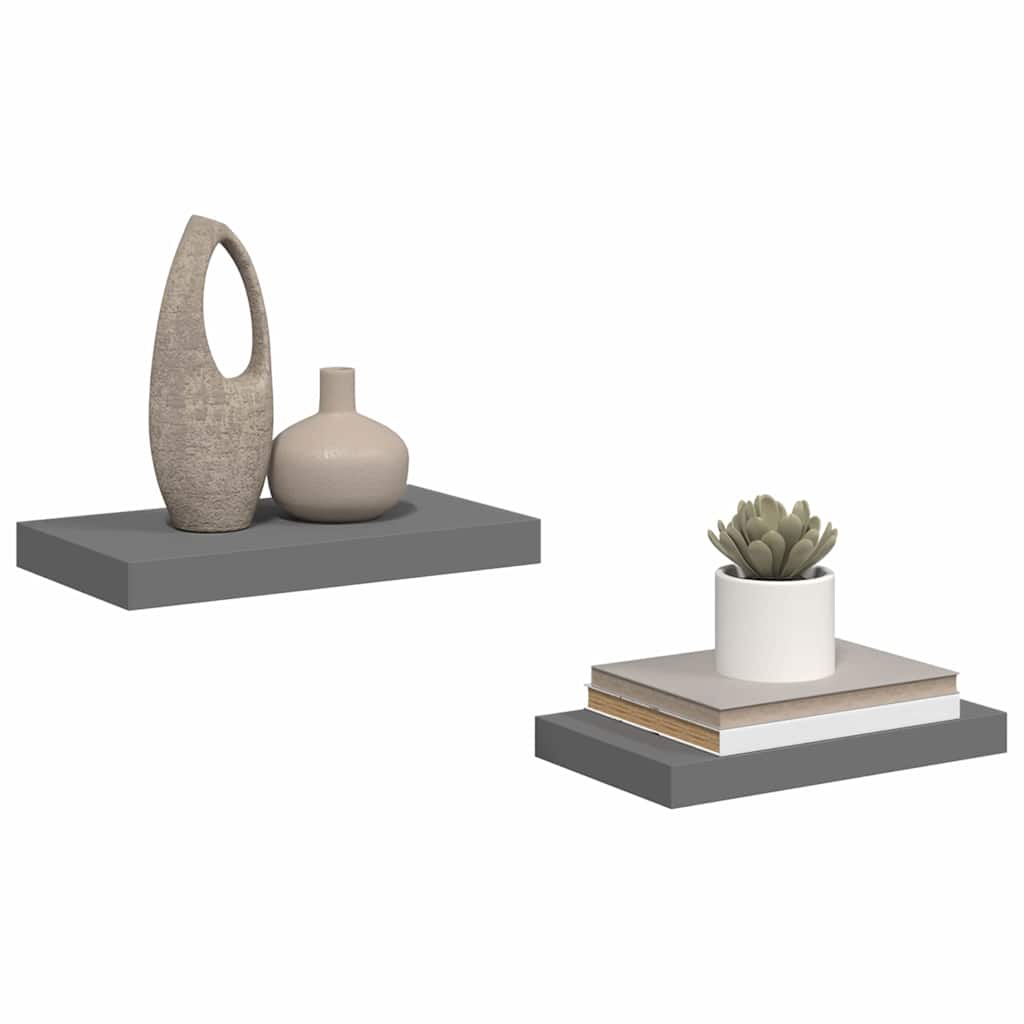 Scaffali a Parete 2 pz Grigio Lucido 40x23,5x3,8 cm in MDF