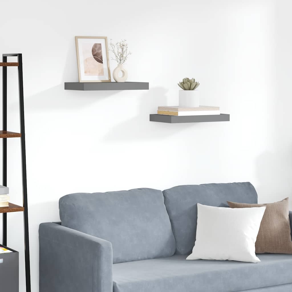 Scaffali a Parete 2 pz Grigio Lucido 40x23,5x3,8 cm in MDF | homemem39