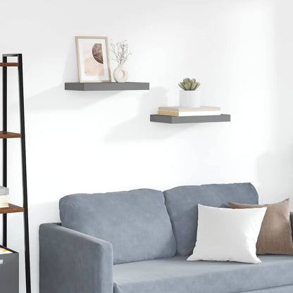 Scaffali a Parete 2 pz Grigio Lucido 40x23,5x3,8 cm in MDF