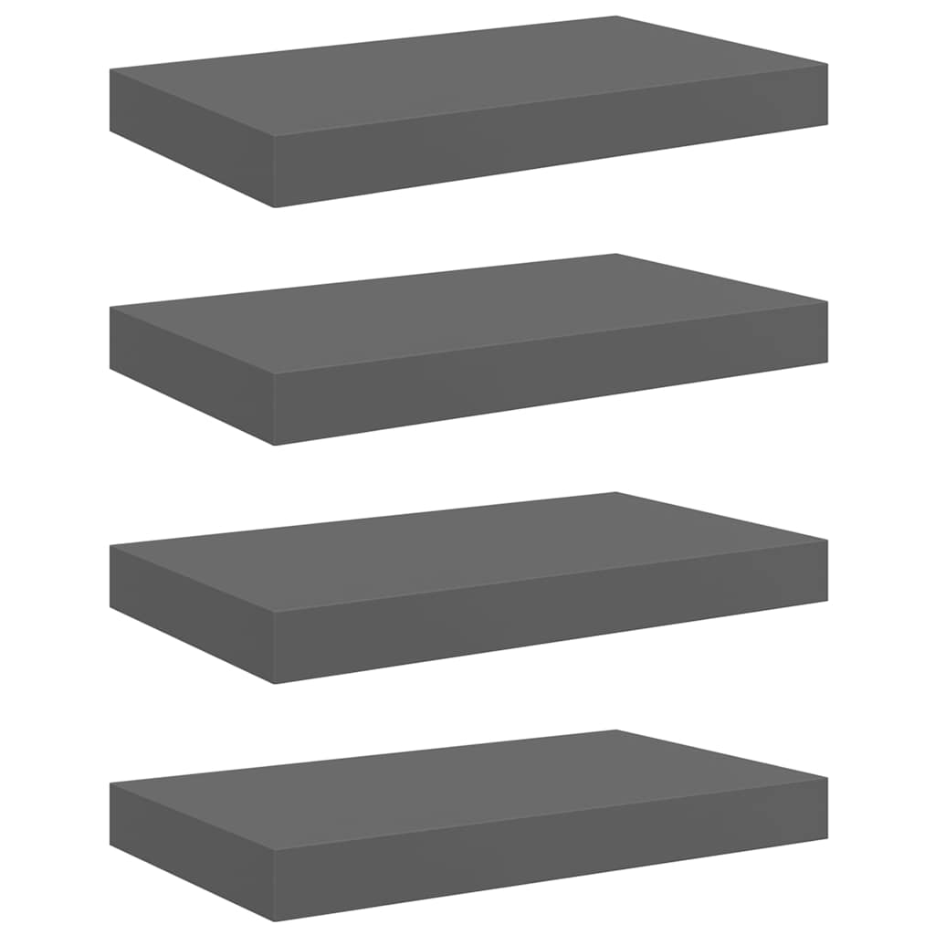 Scaffali a Parete 4 pz Grigio Lucido 40x23,5x3,8 cm in MDF