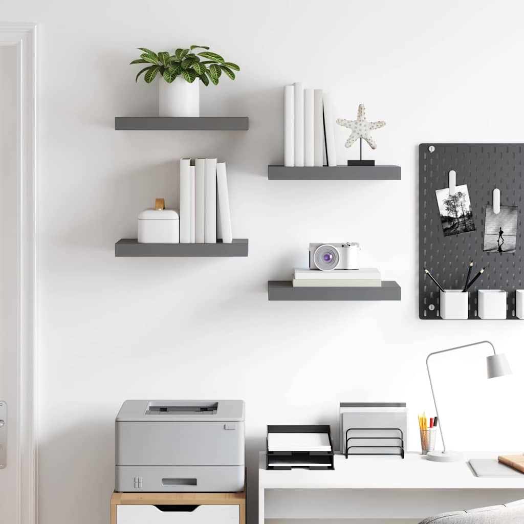 Scaffali a Parete 4 pz Grigio Lucido 40x23,5x3,8 cm in MDF