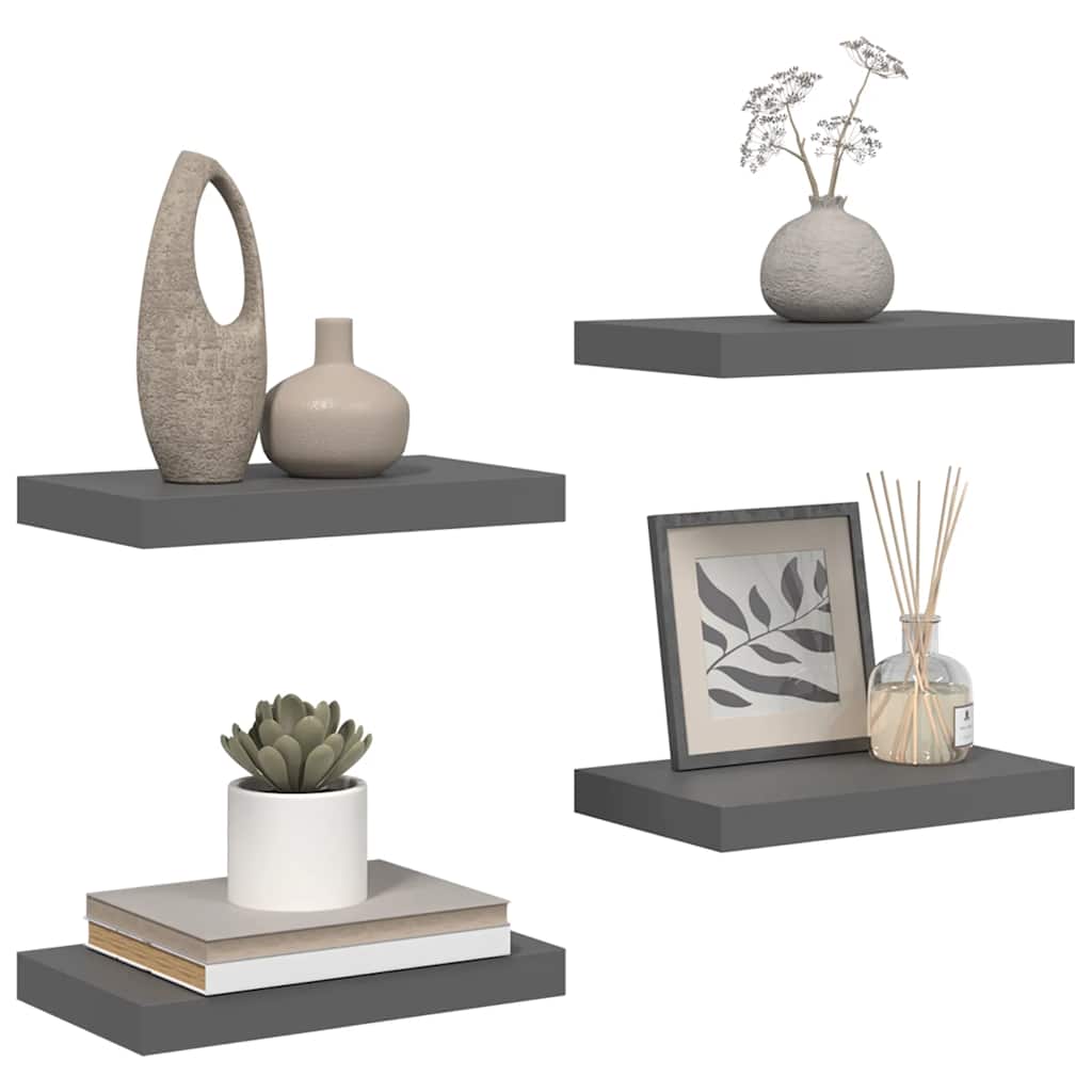 Scaffali a Parete 4 pz Grigio Lucido 40x23,5x3,8 cm in MDF | homemem39
