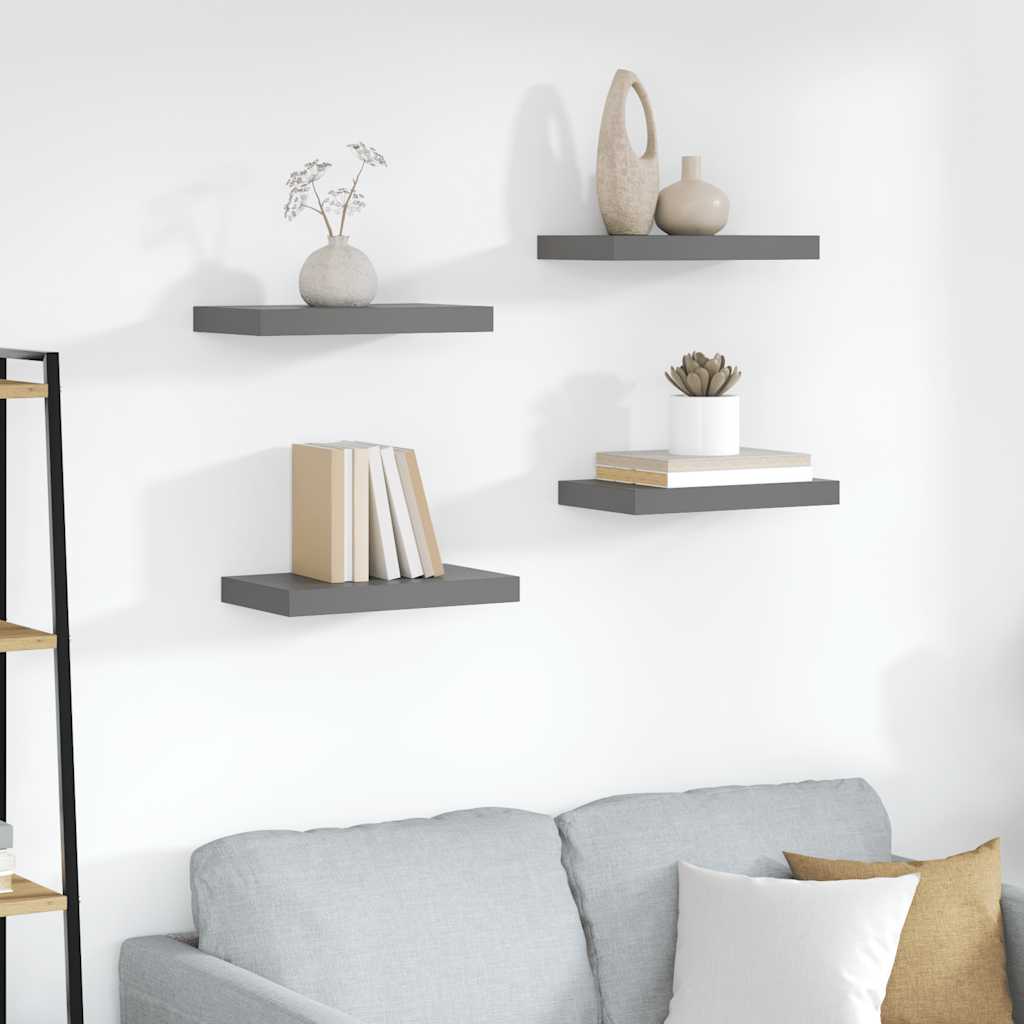 Scaffali a Parete 4 pz Grigio Lucido 40x23,5x3,8 cm in MDF | homemem39