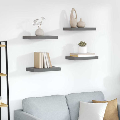 Scaffali a Parete 4 pz Grigio Lucido 40x23,5x3,8 cm in MDF