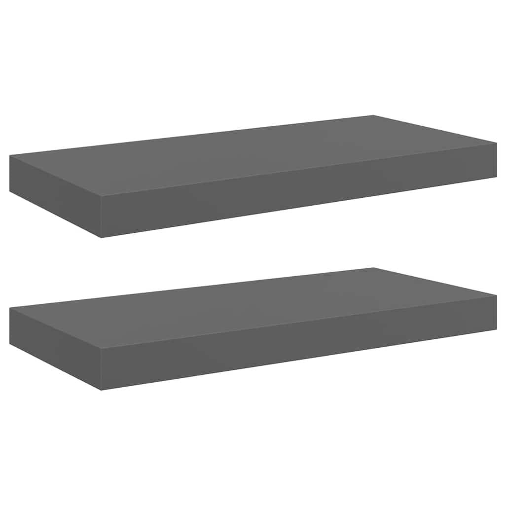 Scaffali a Parete 2 pz Grigio Lucido 50x23,5x3,8 cm in MDF | homemem39