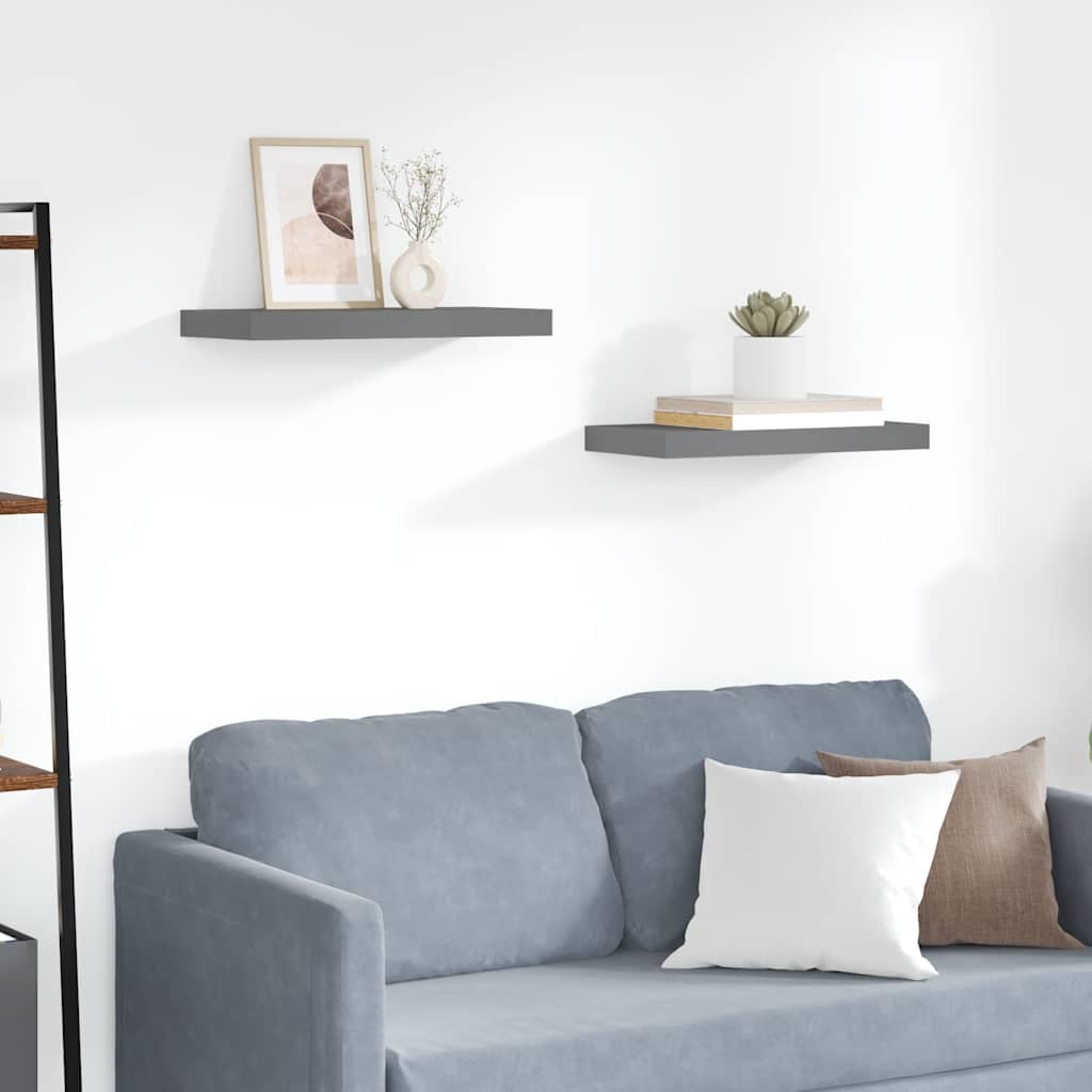 Scaffali a Parete 2 pz Grigio Lucido 50x23,5x3,8 cm in MDF | homemem39