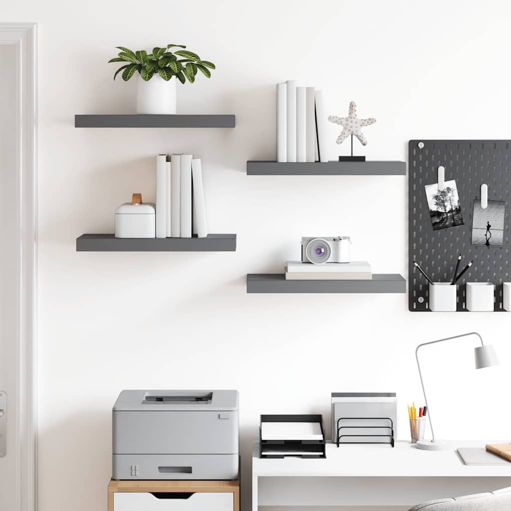 Scaffali a Parete 4 pz Grigio Lucido 50x23,5x3,8 cm in MDF | homemem39