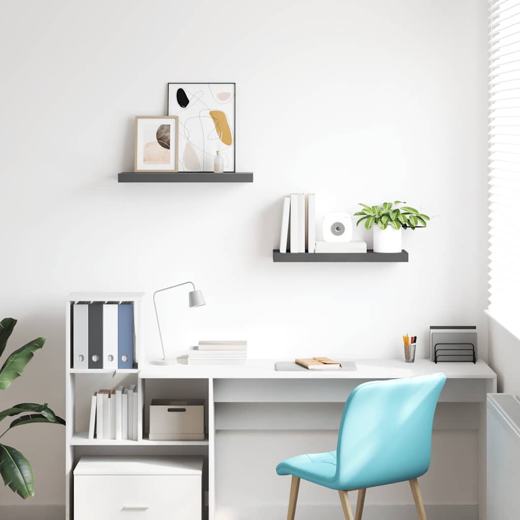 Scaffali a Parete 2 pz Grigio Lucido 60x23,5x3,8 cm in MDF | homemem39