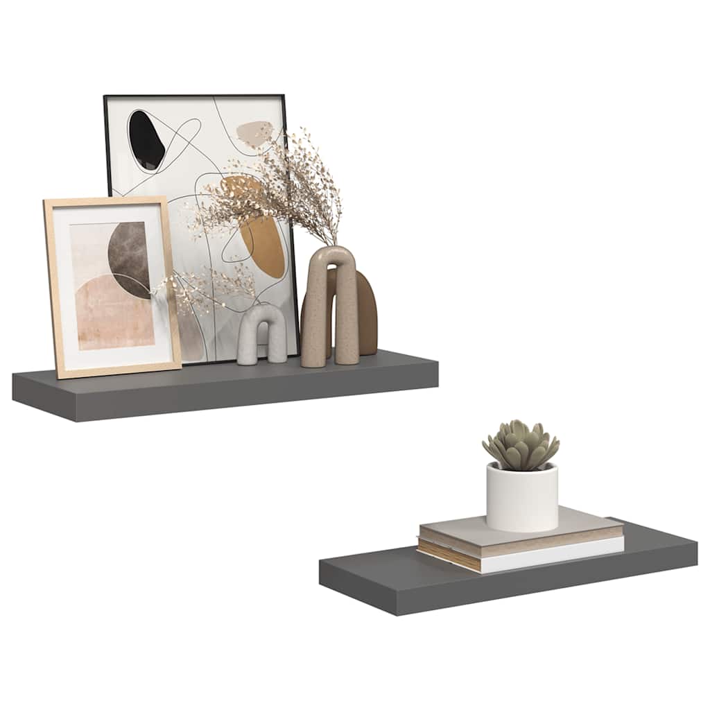 Scaffali a Parete 2 pz Grigio Lucido 60x23,5x3,8 cm in MDF | homemem39