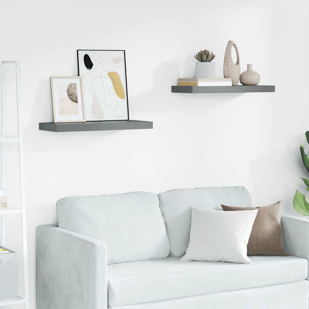 Scaffali a Parete 2 pz Grigio Lucido 60x23,5x3,8 cm in MDF | homemem39