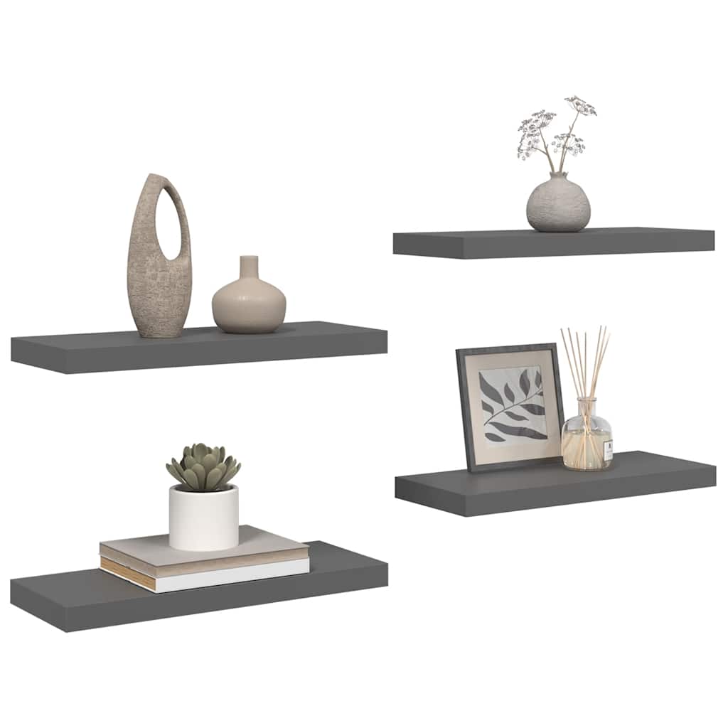 Scaffali a Parete 4 pz Grigio Lucido 60x23,5x3,8 cm in MDF | homemem39