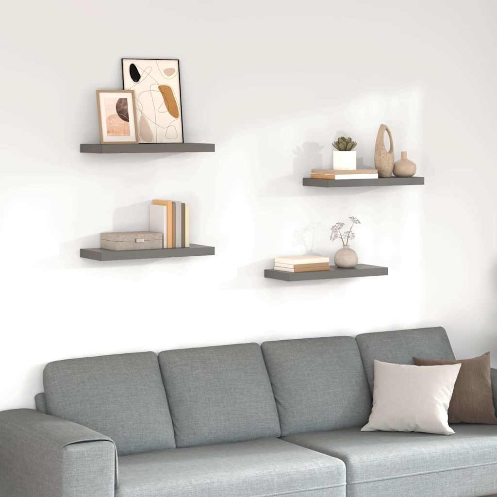 Scaffali a Parete 4 pz Grigio Lucido 60x23,5x3,8 cm in MDF