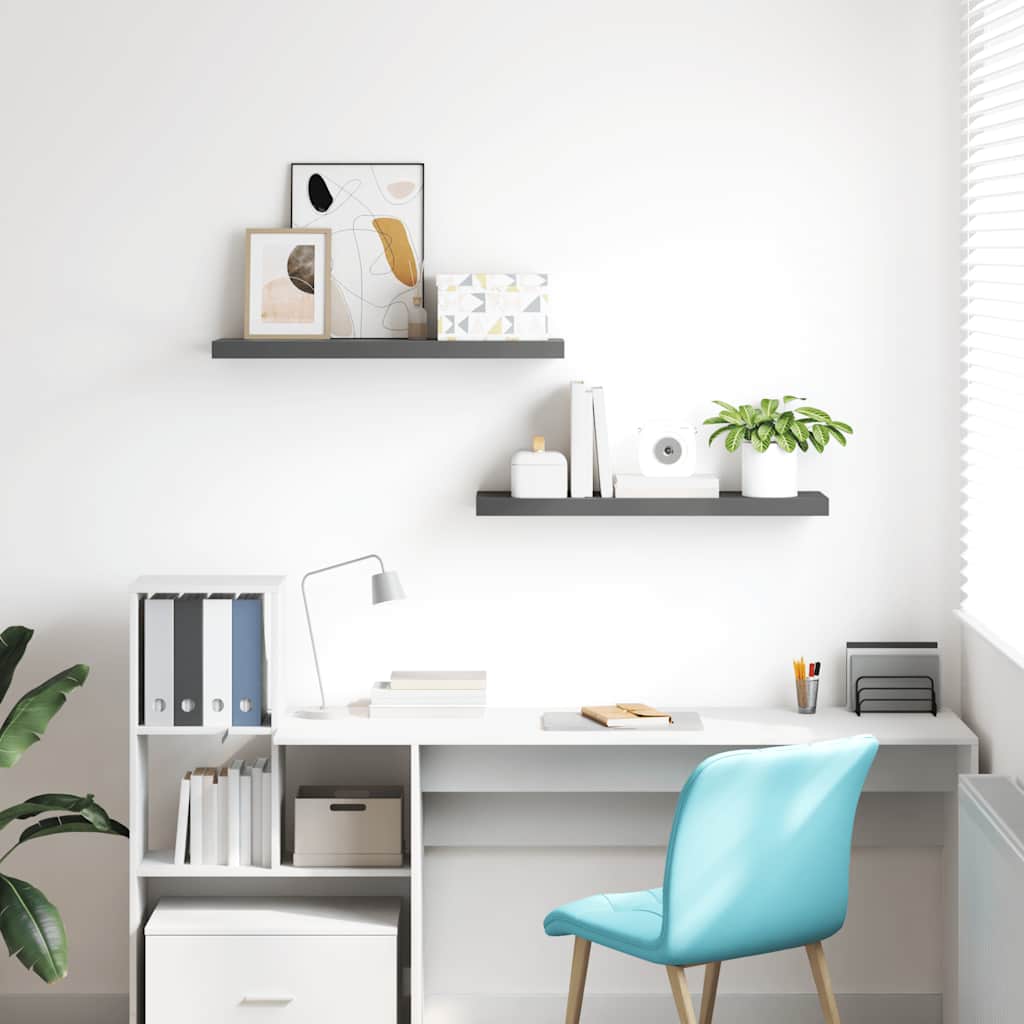 Scaffali a Parete 2 pz Grigio Lucido 80x23,5x3,8 cm in MDF | homemem39