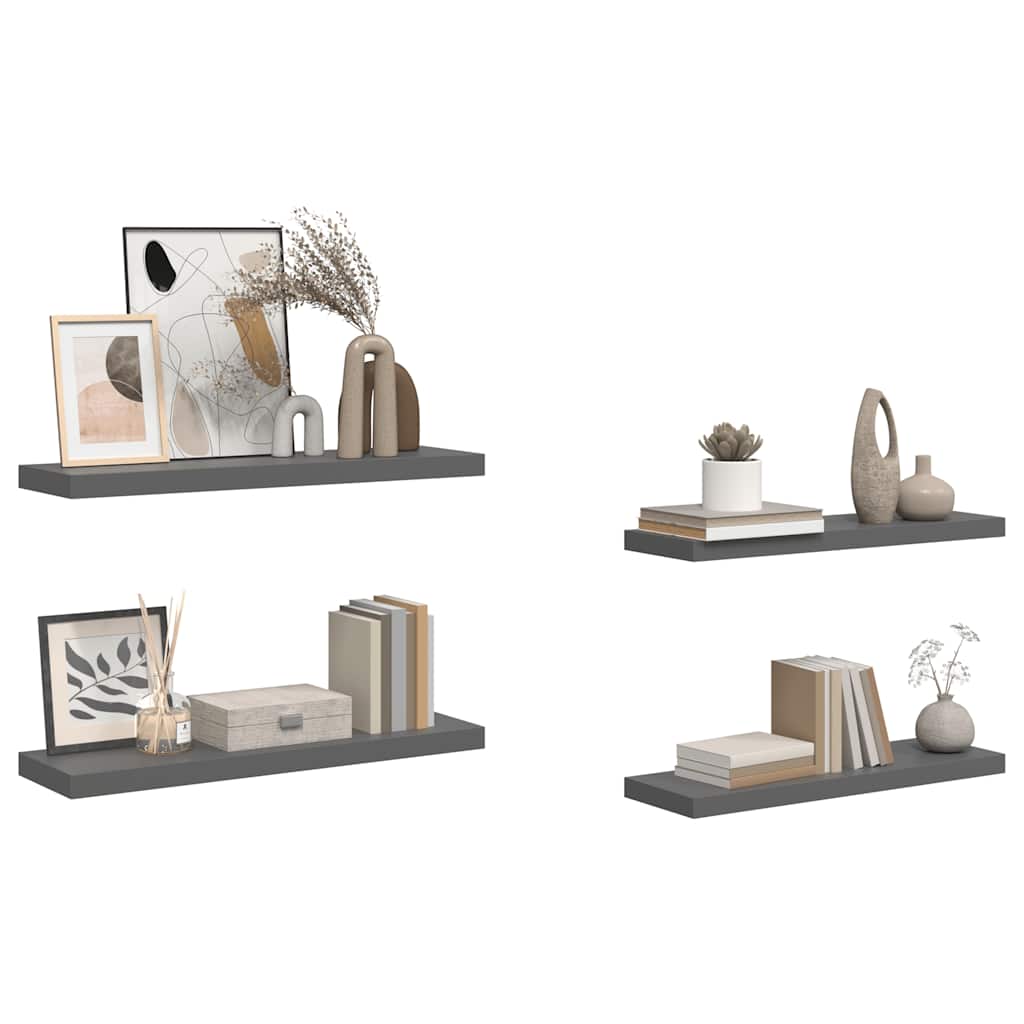 Scaffali a Parete 4 pz Grigio Lucido 80x23,5x3,8 cm in MDF | homemem39