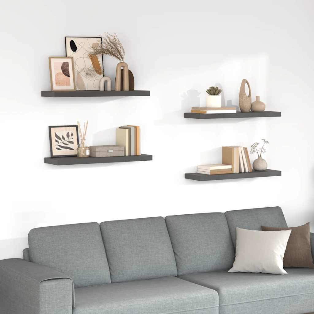 Scaffali a Parete 4 pz Grigio Lucido 80x23,5x3,8 cm in MDF | homemem39
