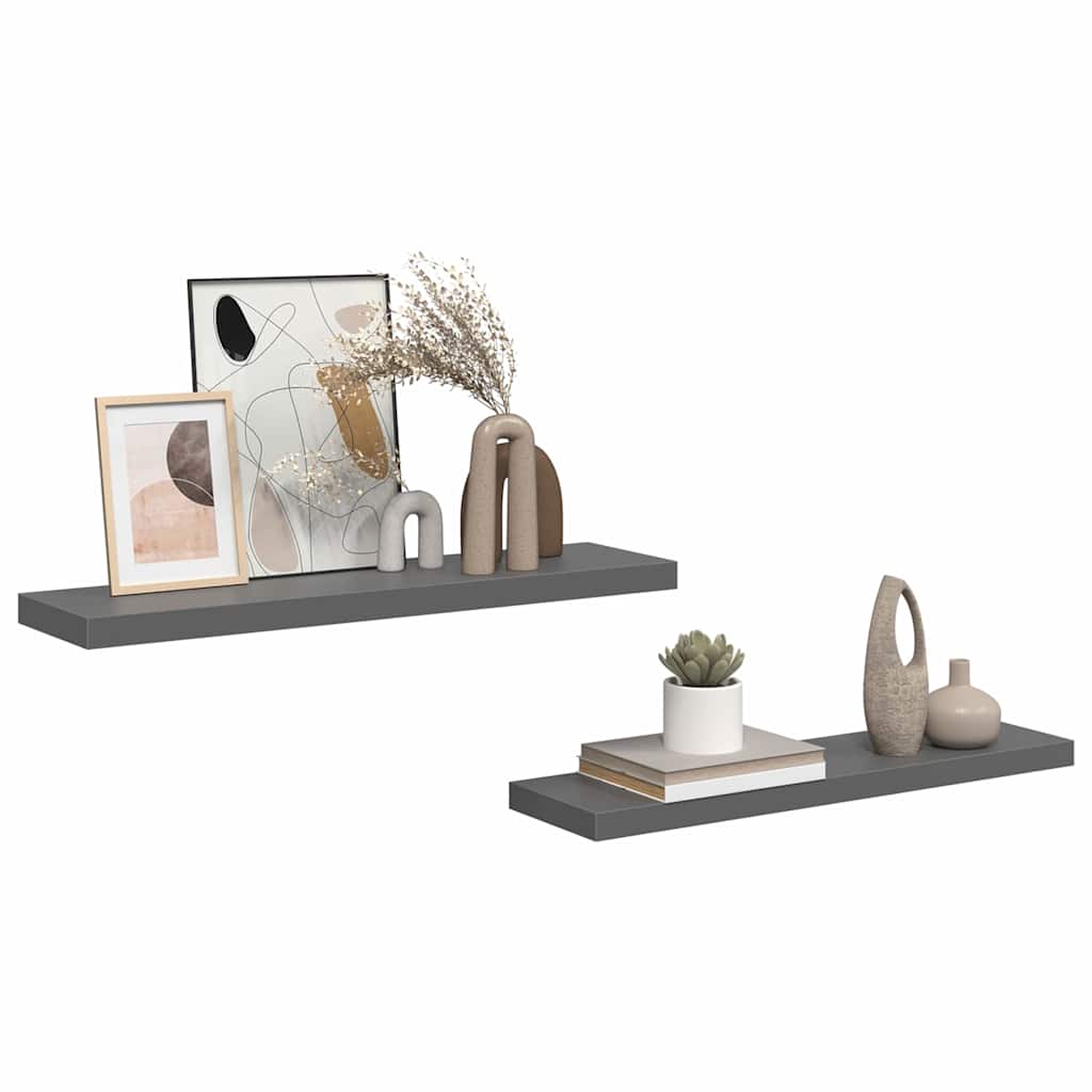 Scaffali a Parete 2 pz Grigio Lucido 90x23,5x3,8 cm in MDF | homemem39