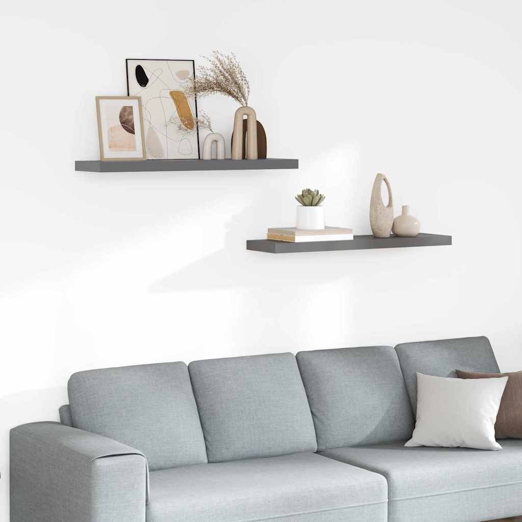 Scaffali a Parete 2 pz Grigio Lucido 90x23,5x3,8 cm in MDF | homemem39