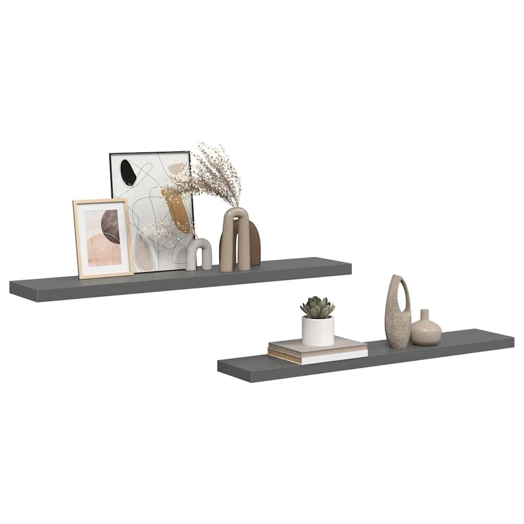 Scaffali a Parete 2 pz Grigio Lucido 120x23,5x3,8 cm in MDF | homemem39