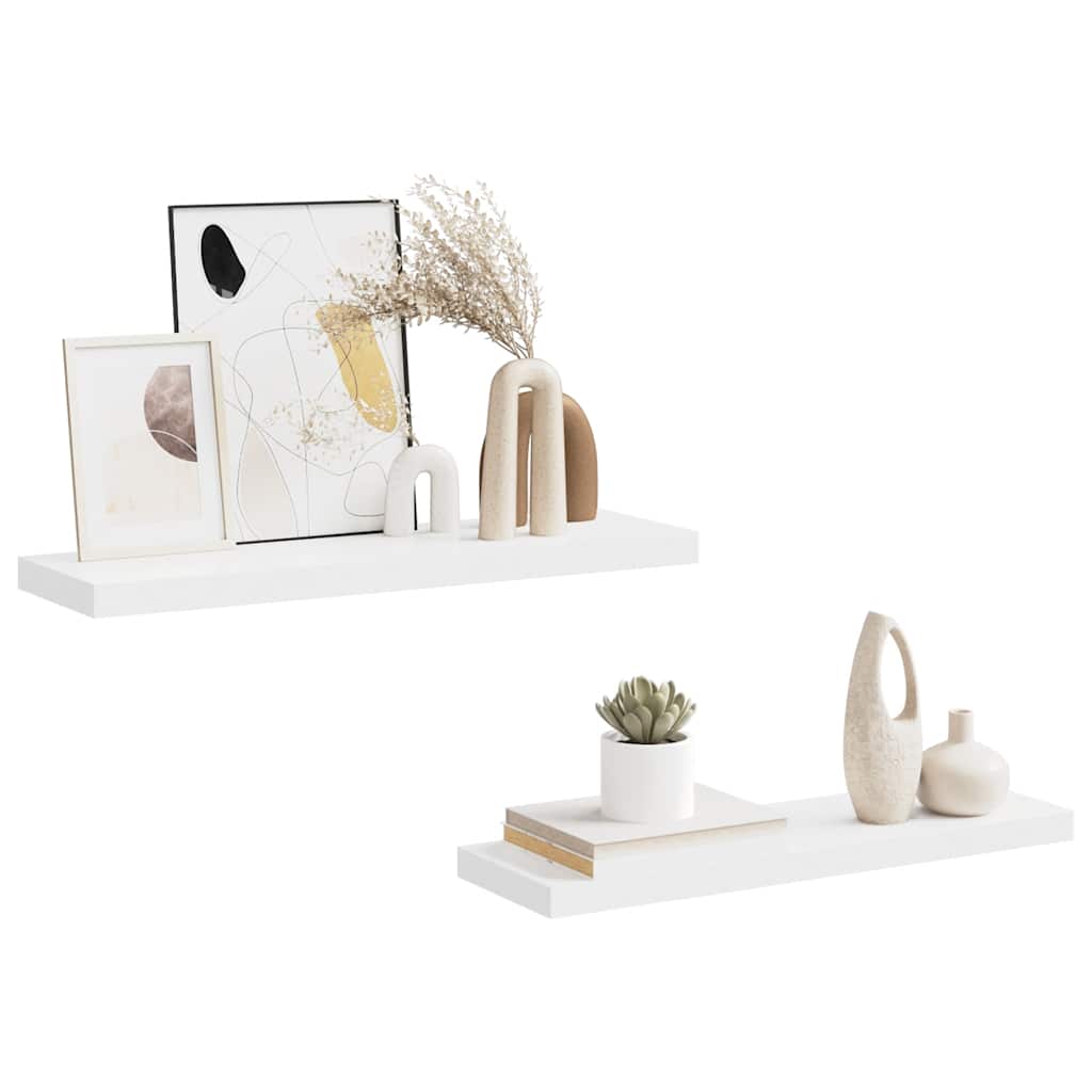 Scaffali a Parete 2 pz Bianchi 80x23,5x3,8 cm in MDF | homemem39