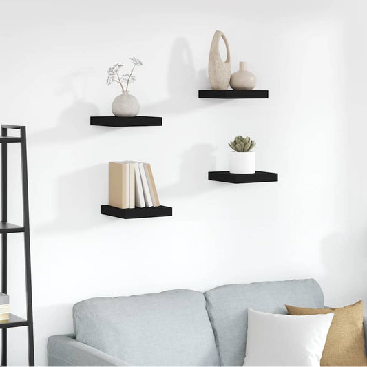 Scaffali a Parete 4 pz Neri 23x23,5x3,8 cm in MDF | homemem39