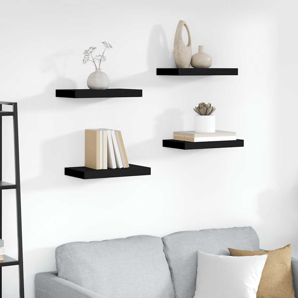 Scaffali a Parete 4 pz Neri 40x23,5x3,8 cm in MDF | homemem39